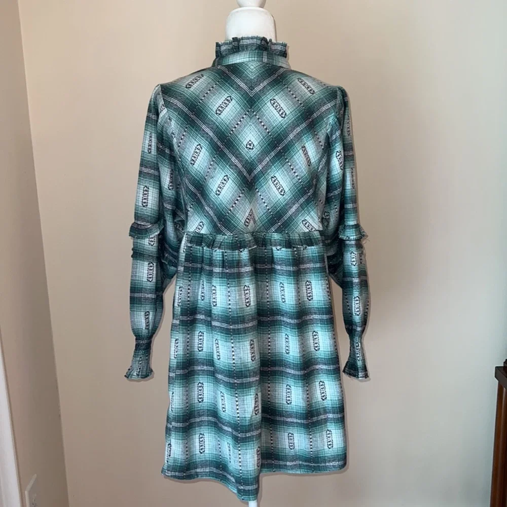 Free People Redwood Flannel Mini Dress Green - Picture 10 of 16